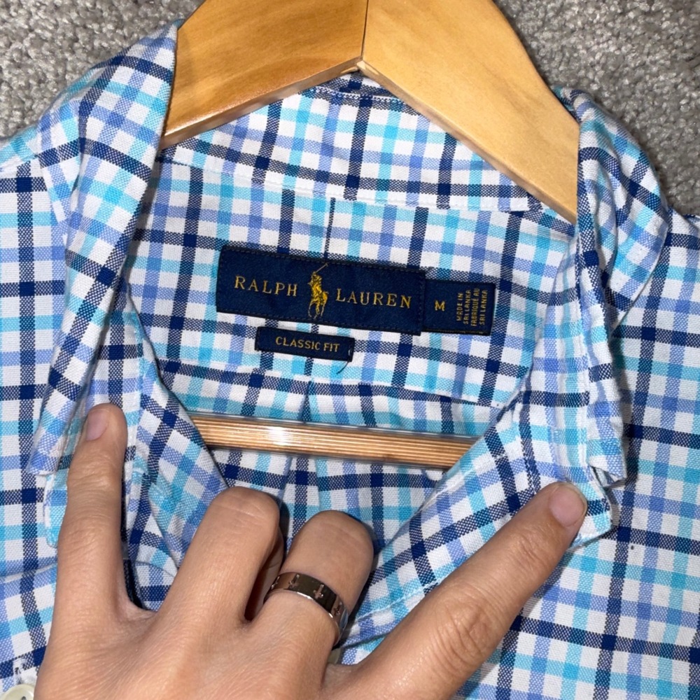 Polo Ralph Lauren Men's M Classic Fit Blue Plaid Button Down Shirt Flesh Pony - Picture 8 of 11